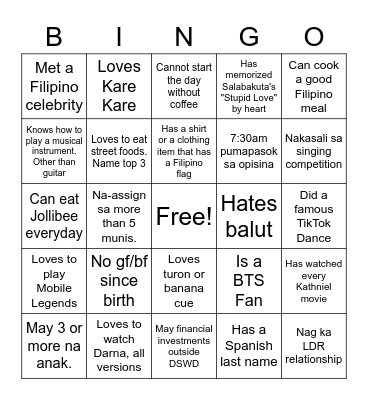 Ultimate Filipino Human Bingo Card