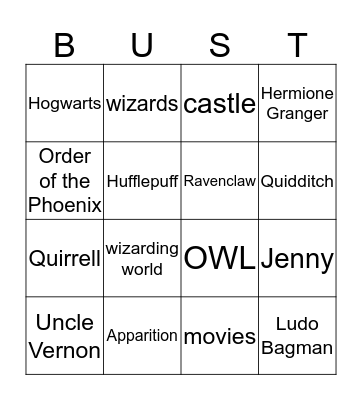Bust It Out! Bingo Card