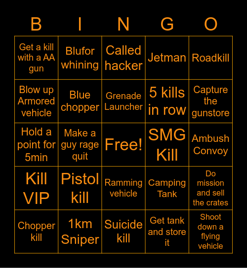 Arma Bingo Card