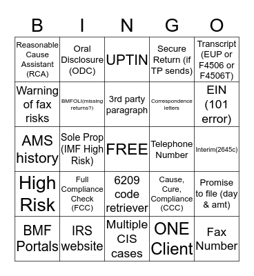 Customer Accuracy Bingo Card