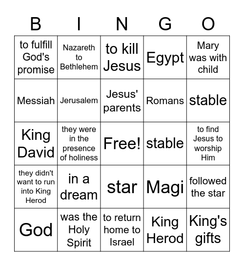 Birth of Jesus Bingo Card