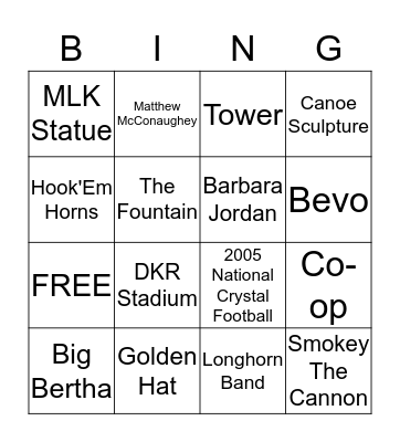 UT Bingo Card
