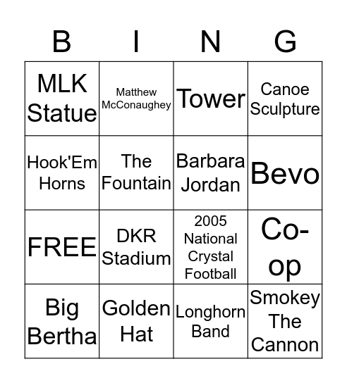 UT Bingo Card
