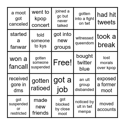 2022 kpop twt bingo Card
