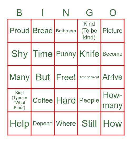 Lessons 6-8 Bingo Card