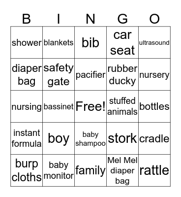 Rojetta's baby shower  Nov. 14, 2015 Bingo Card