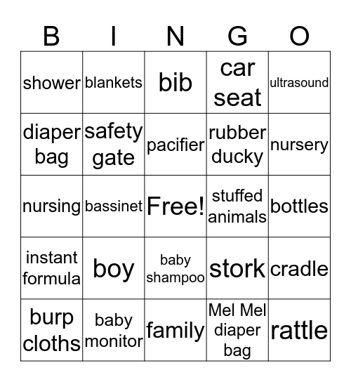 Rojetta's baby shower  Nov. 14, 2015 Bingo Card