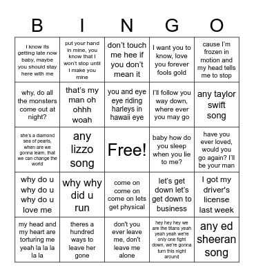 arc song bingo !! Bingo Card