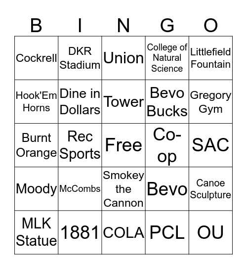 UT Bingo Card