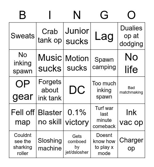 dr disrespect complaints bingo splatoon 3 Bingo Card
