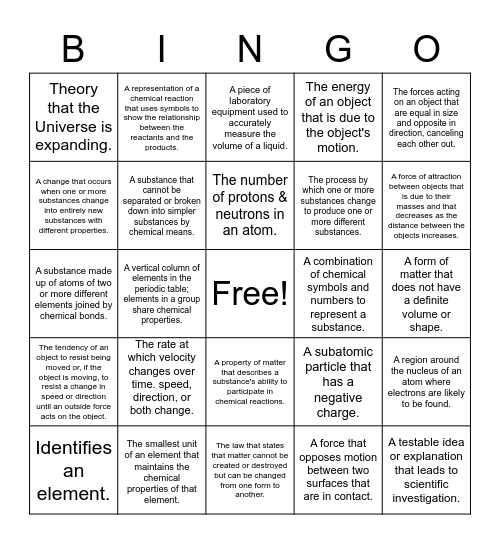 Vocabulary Review Bingo Card