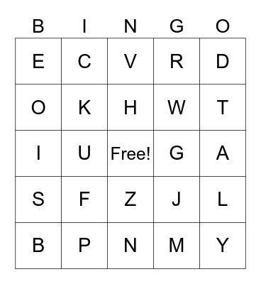 Alphabet Bingo Card