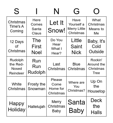 Christmas Singo Bingo Card