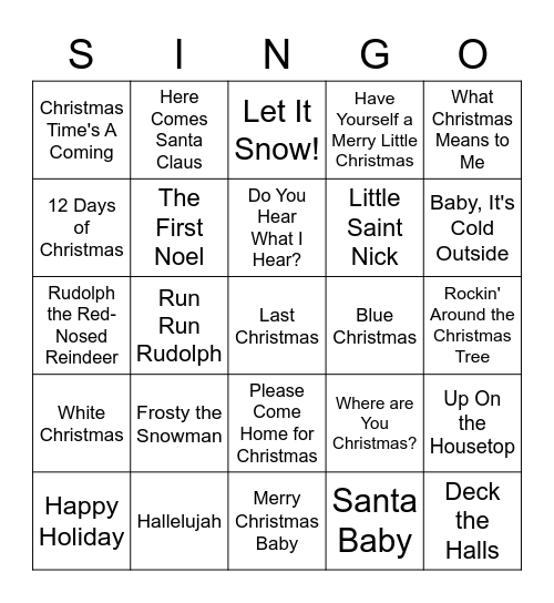 Christmas Singo Bingo Card