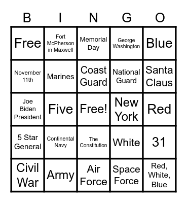 Veterans BINGO Card