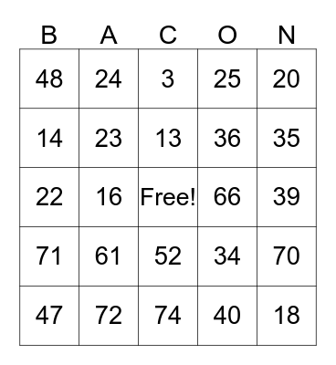 SAPPHIRE BAR & GRILL BACON BINGO Card