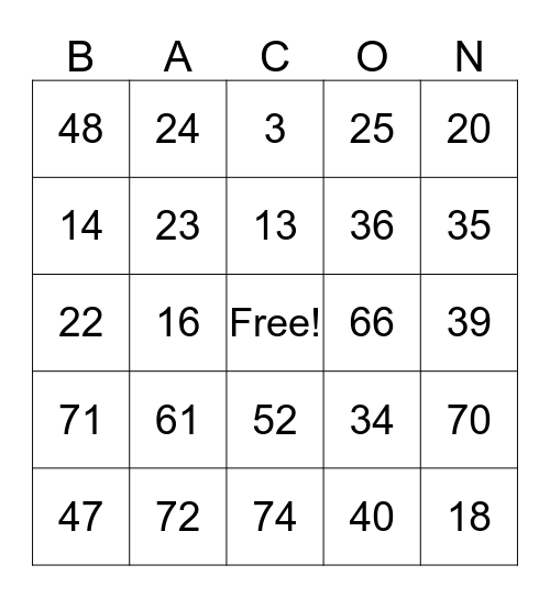 SAPPHIRE BAR & GRILL BACON BINGO Card