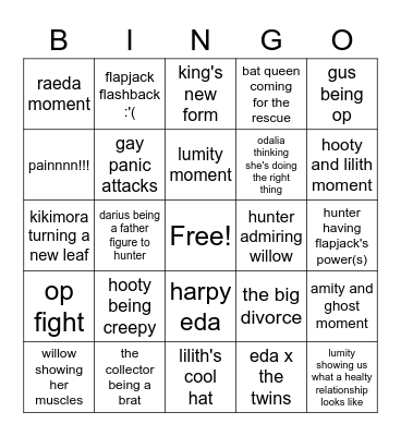 the owl house :D 3x2 Bingo Card