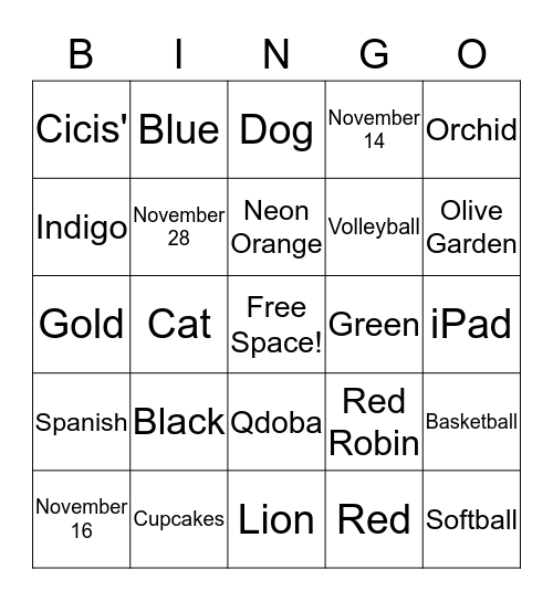 Untitled Bingo Card