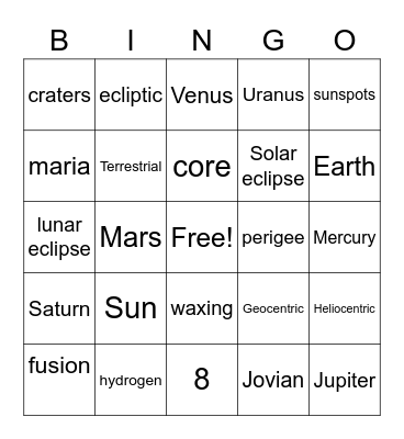 Earth Science 22/23 Bingo Card
