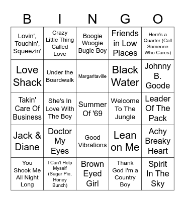 A Trip Down Memory Lane Bingo Card