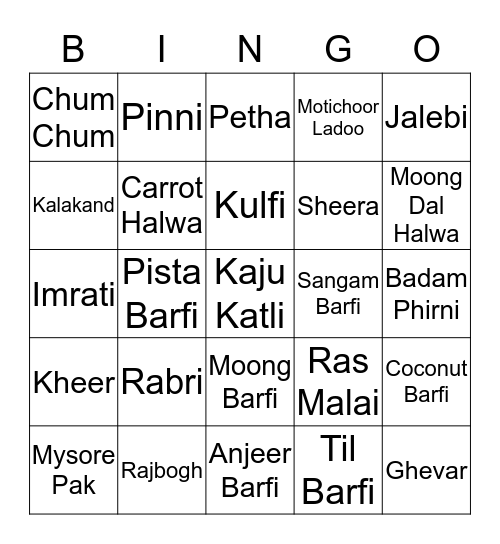 Mithai Houie Bingo Card