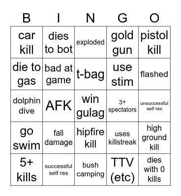 warzone 2 spectating Bingo Card