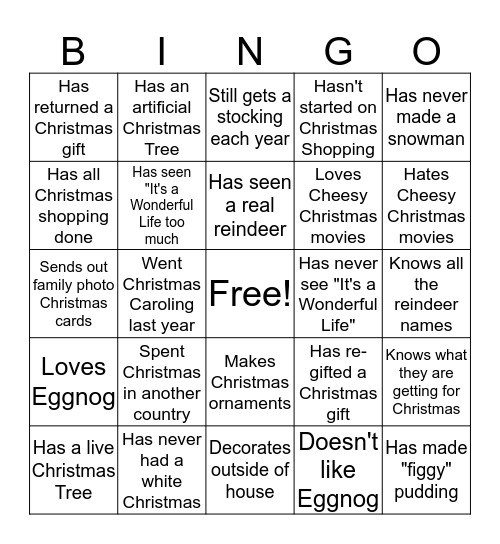 Holiday Bingo Card