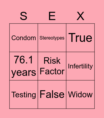 STIs in Older Adults 65+ Bingo Card