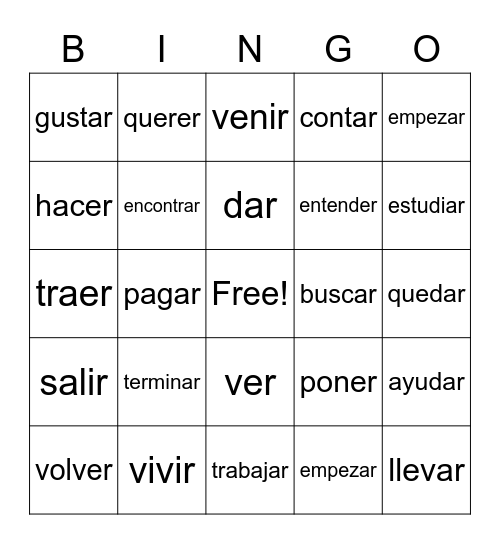 Important Verbs Bingo Card