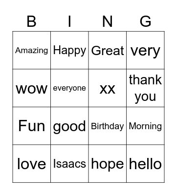 Isaacs 2022 Bingo Card