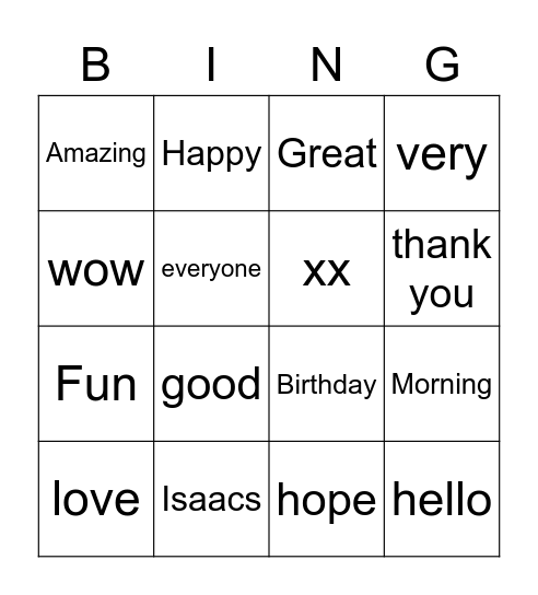 Isaacs 2022 Bingo Card