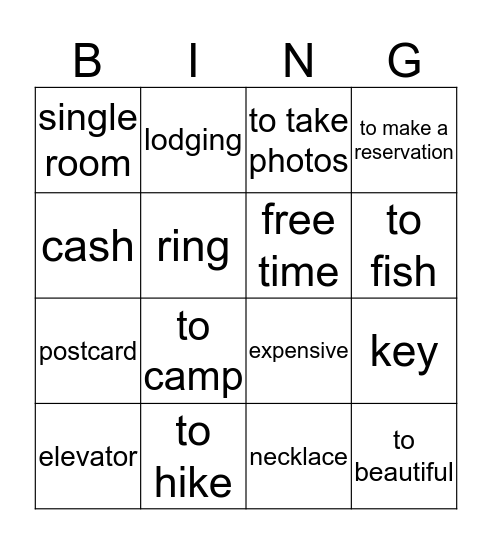 Unit 2 lesson 1 Bingo Card