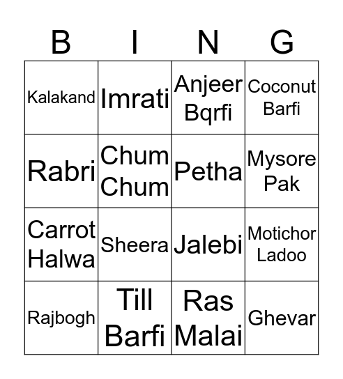 Mithai Housie Bingo Card