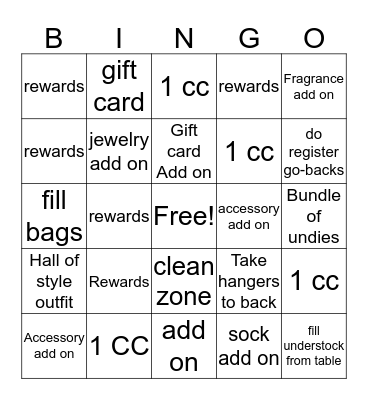 cashier bingo Card
