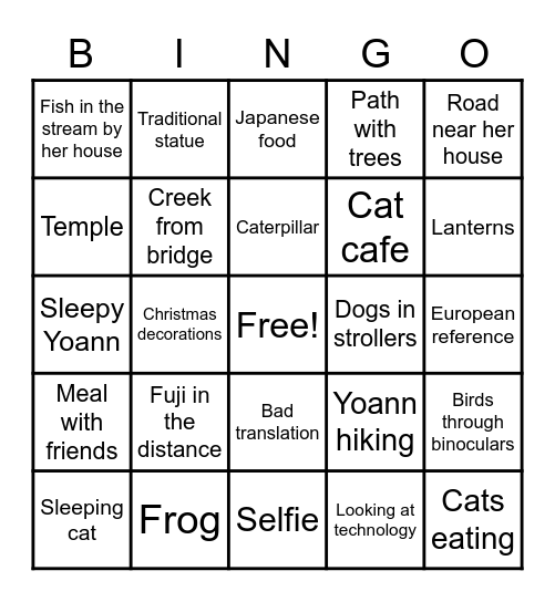 Sarah Snap Bingo Card