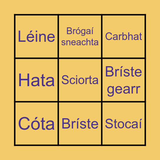 Éadaí Bingo Card