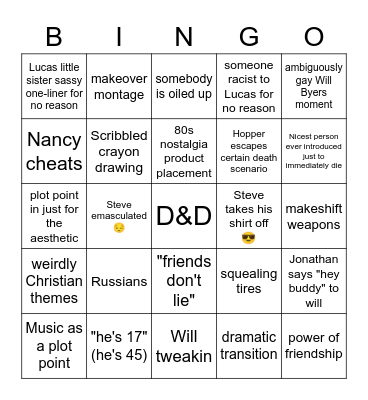 Stranger Things s5 Bingo Card