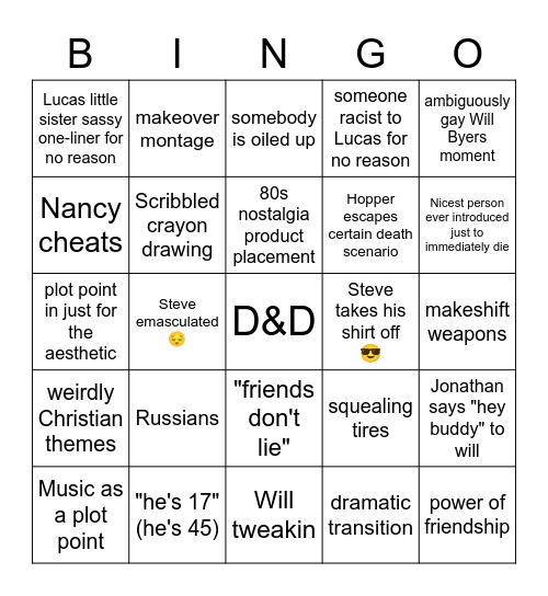 Stranger Things s5 Bingo Card