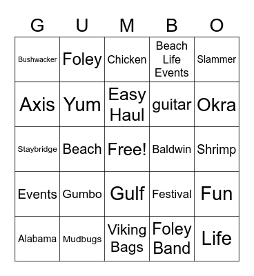 Gumbo & Alabama Slammer Bingo Card