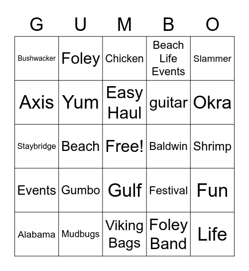 Gumbo & Alabama Slammer Bingo Card