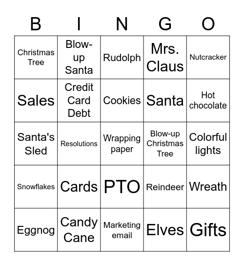 Great Christmas Light Fight Bingo Card