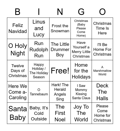 Christmas Song Bingo Card