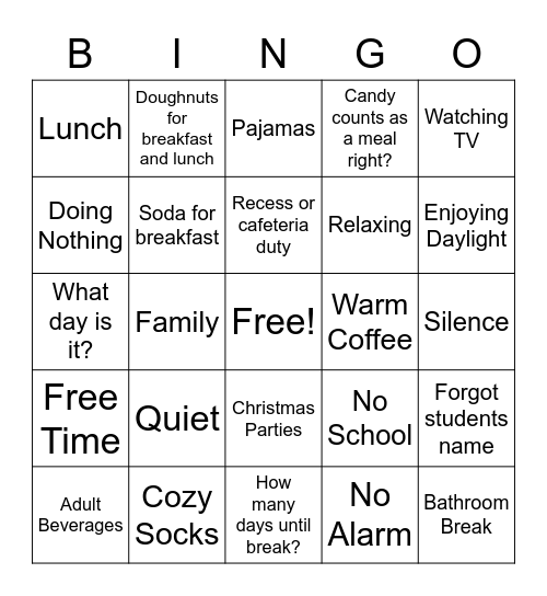Tired Teacher Bingo Card