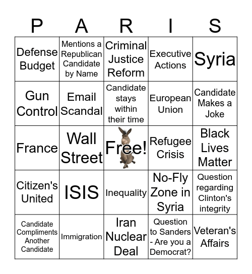 11/14 Democratic Debate Card #1 Bingo Card