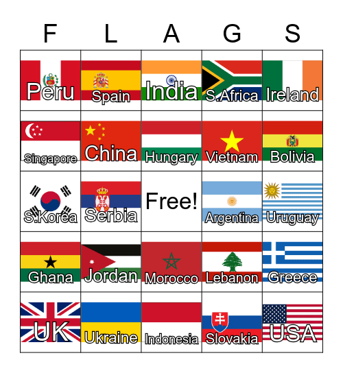 COUNTRIES Bingo Card