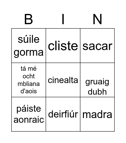 Mé Féin Bingo Card