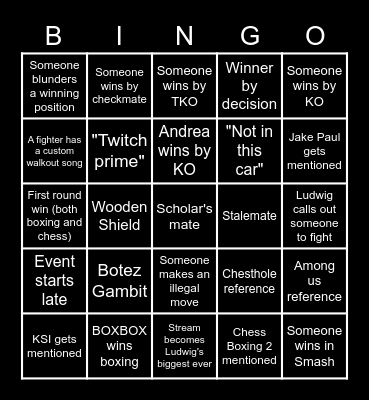 MOGUL CHESS BOXING Bingo Card