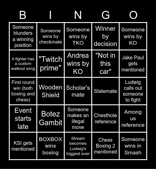 MOGUL CHESS BOXING Bingo Card