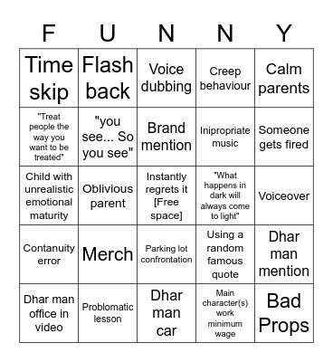 Dhar man bingo but bad Bingo Card
